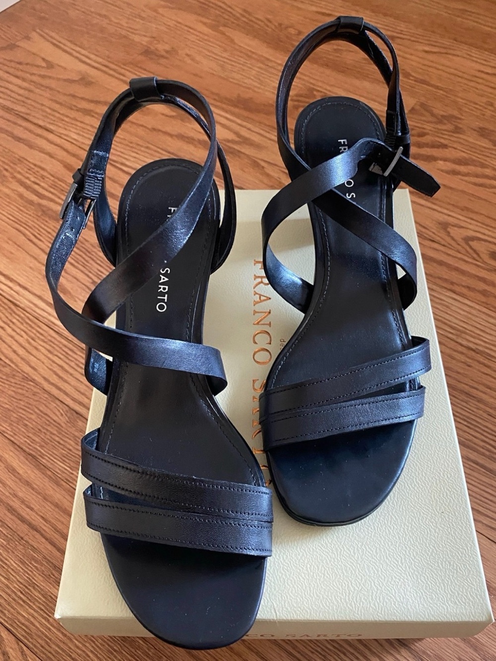 Franco Sarto Black Strappy Leather Sandals